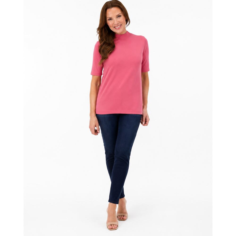 Isaac Mizrahi Live Pink Mock Neck Elbow Sleeve Sweater Women's XL NWOT